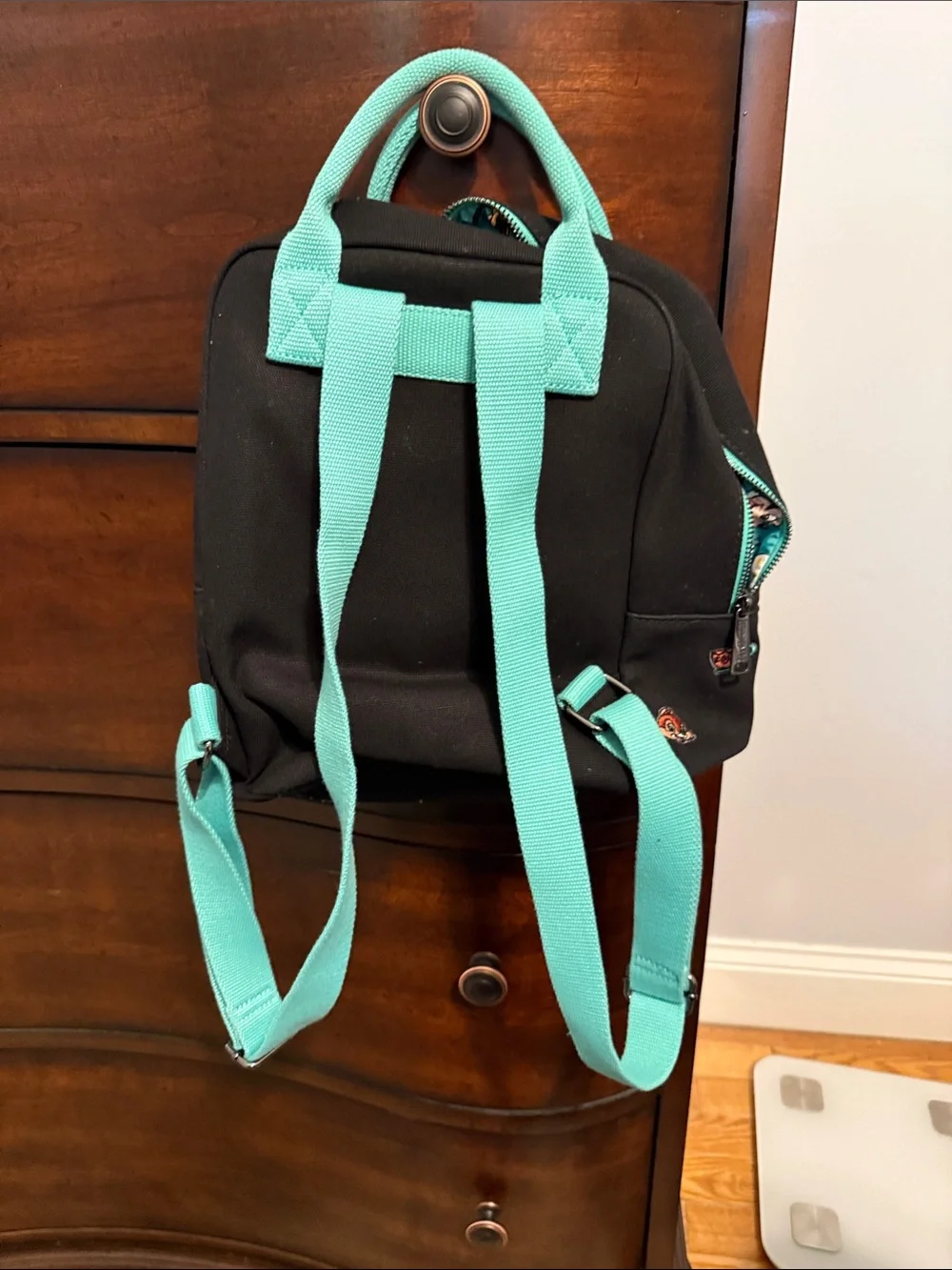 Loungefly Black Mini Backpack with Teal Handles and Straps